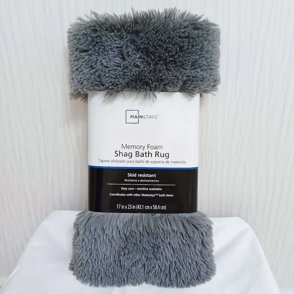 Mainstays Memory Foam Shag Bath Rug Gray Silver - Skid Resistant Easy Care